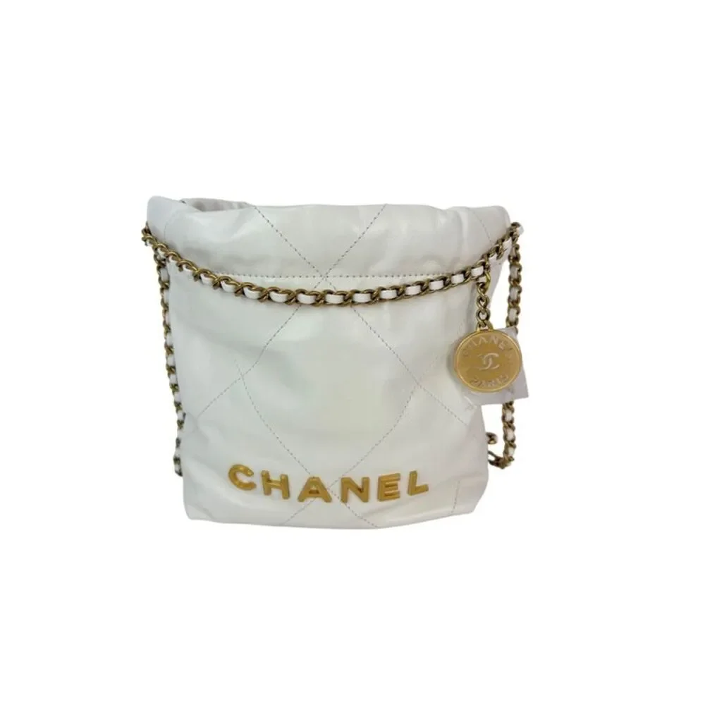 Chanel 22 Mini Shiny Calfskin Quilted White Crossbody Bag